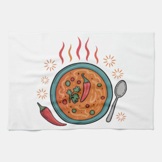 Warme Kruidige Curry Voedsel Kunst Theedoek