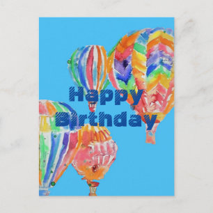 Warme luchtballon Waterverf jongens man Birthday C Briefkaart