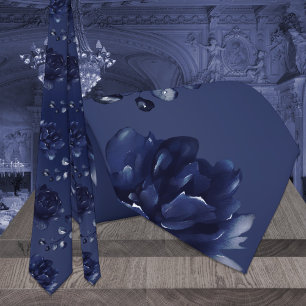 Warme marineblauwe pioenroos eucalyptus bruiloft stropdas