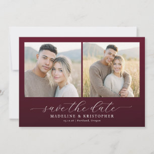 Warme Maroon Elegante Fotocollage Save The Date