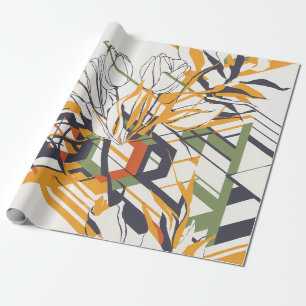 Warme mosterd geometrische bloemmotieven met tulpd cadeaupapier