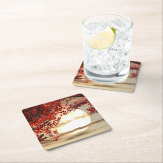 Warme nacht onder de rode boom - Digitale Kunst Vierkante Kartonnen Onderzetter