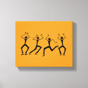 Warme Oranje Silhouette Happiness Party Dansers Canvas Afdruk