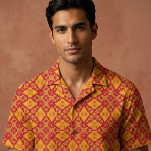 Warme Rode Oranje Mosterd Elegant Geometrisch Patr Stof