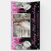 Warme roze druppelaar Glitter & Balloons Birthday Spandoek (Verticaal)