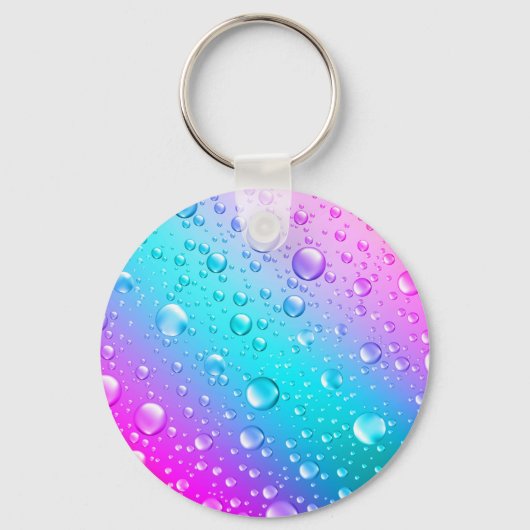 Warme roze en Aqua Blue Gradiënt Water Droplets Sleutelhanger (Voorkant)
