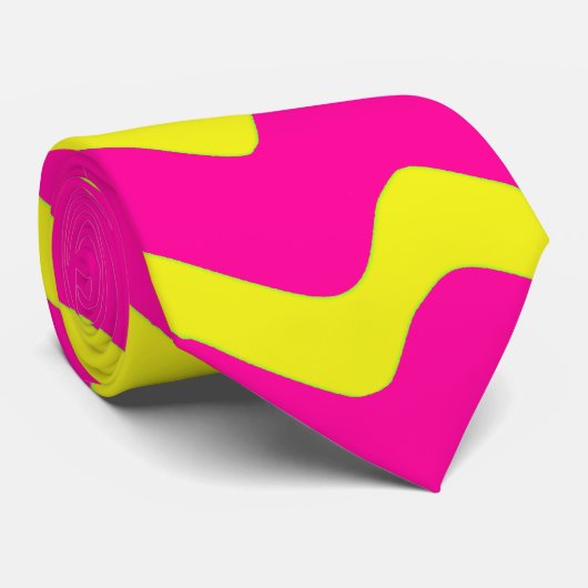warme roze en neongele golven stropdas (Opgerold)