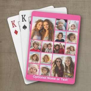 Warme Roze Fotocollage - Modern 14 foto-raster Pokerkaarten