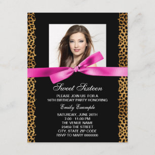 Warme Roze Luipaard Foto Sweet 16 Verjaardagsfeest Kaart