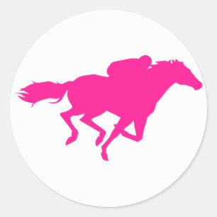 Warme roze paardenraces; racepaarden ronde sticker