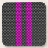 Warme roze racingstrepen in koolstofvezelstijl onderzetter (Voorkant)