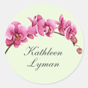 Warme Roze Waterverf Orchideeën Tropisch met Naam Ronde Sticker