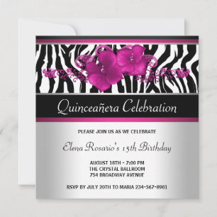 Warme Roze Zebra Quinceanera Uitnodigingen