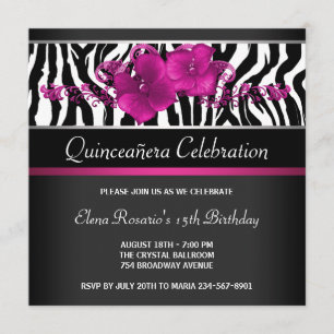 Warme Roze Zebra Quinceanera Uitnodigingen