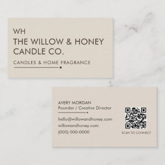Warme Taupe Espresso Minimal QR Merkidentiteit Visitekaartje