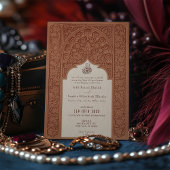 Warme terracotta kant bruiloft traditionele islami kaart