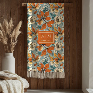Warme Terracotta Koper Pastelgroene Herfstbloemen Fleece Deken