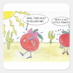 WARME TOMAAT VIERKANTE STICKER