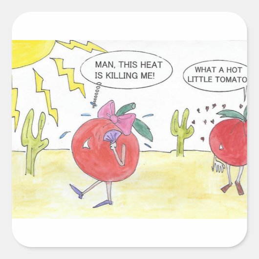 WARME TOMAAT VIERKANTE STICKER (Voorkant)