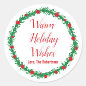 Warme vakantie wensen labels, cadeau Labels, kerst Ronde Sticker (Voorkant)