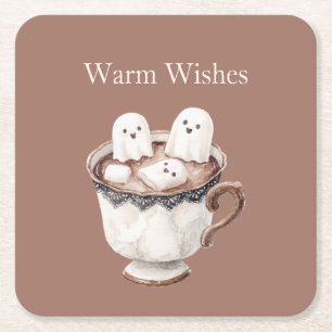Warme Wensen Geest Marshmallows Cacao Kerstmis Vierkante Kartonnen Onderzetter