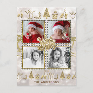 Warme Wensen Goud & Witte Glitter Kerst 4 Foto Feestdagenkaart