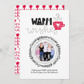 Warme Wensen Scandinavische Doodle FOTO Kerstmis Kaart (Voorkant / Achterkant)