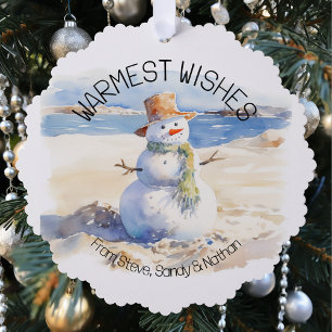 Warme Wensen Sneeuwpop Strand Zand Ornament Kaart