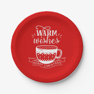 Warme Wensen Warme Kopje Koffie Cacao Rood Wit   Papieren Bordje