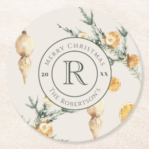 Warme wintercharme: chique Waterverf monogrammed Ronde Kartonnen Onderzetter