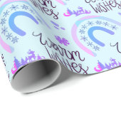 Warme Wishes Roze & Blauwe Kerst Regenbogen Cadeaupapier (Rol Hoek)