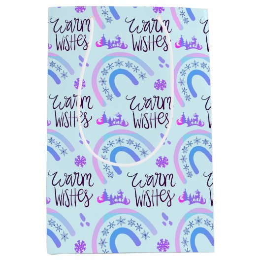 Warme Wishes Roze & Blauwe Kerst Regenbogen Medium Cadeauzakje (Voorkant)