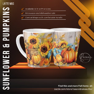 Warme zonnebloemen en pompoenen Latte mokka Mok