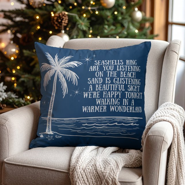 Warmer Wonderland Palm Tree Beach Christmas Kussen (Creator heeft geüpload)