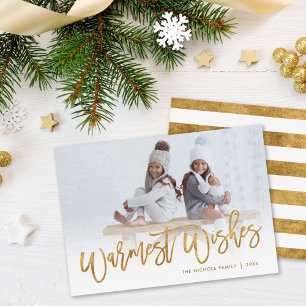 Warmest wenst Gold Script-fotobedekking Feestdagenkaart
