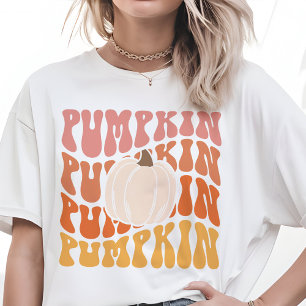 Warmgekleurde Herfst Retro Pompoen Tekst T-shirt