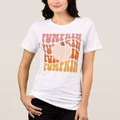 Warmgekleurde Herfst Retro Pompoen Tekst T-shirt (Voorkant)