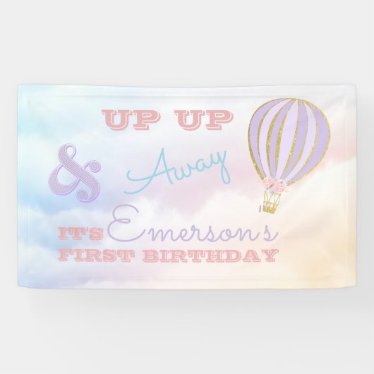 Warmluchtballonbanner, omhoog en weg, pastel spandoek (Horizontaal)