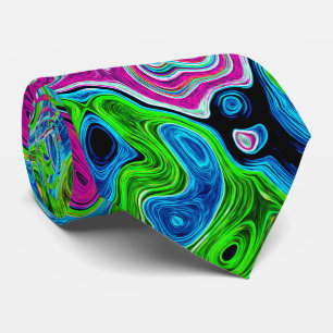 Warmpink en blauw groovy abstracte retro spiraal stropdas