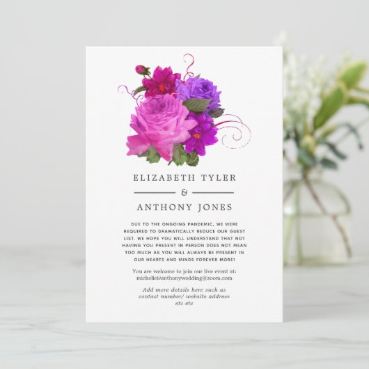 Warmpink fuchsia Bloemige Trouw Beperkte Gastlijst Aankondiging (Staand voorkant)