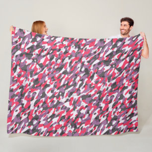 Warmpink, paars en zwart camouflage abstract fleece deken