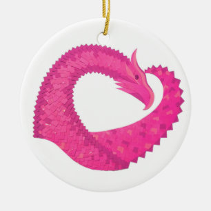 Warmroze hartdraak op wit keramisch ornament