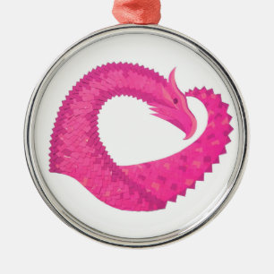 Warmroze hartdraak op wit metalen ornament