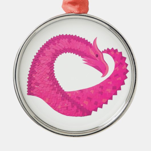 Warmroze hartdraak op wit metalen ornament (Voorkant)
