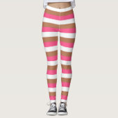 Warmroze, witte en bruine strepen leggings (Voorkant)