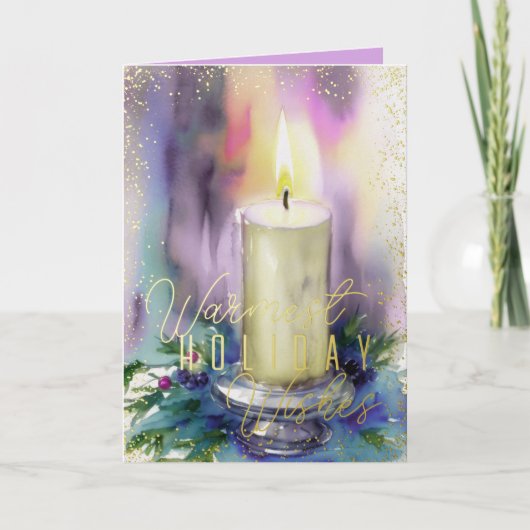 Warmste Kerstgroeten Waterverf Kaars Feestdagen Kaart (Voorkant)