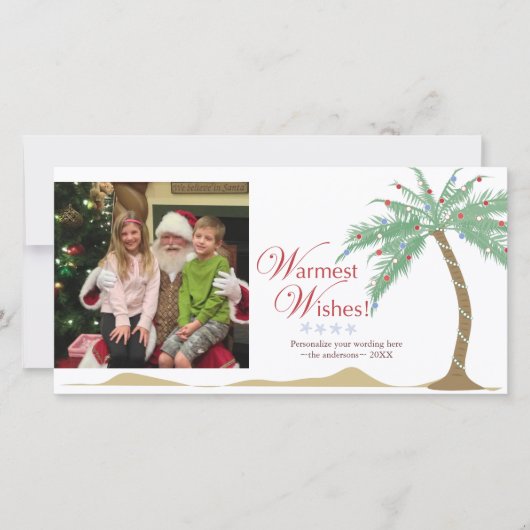 Warmste vakantiewensen, kerststrandpalmboom feestdagenkaart (Voorkant)