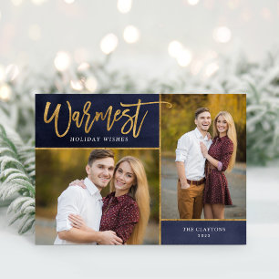Warmste Wensen Faux Gold Foil 2 Foto Feestdagen Kaart