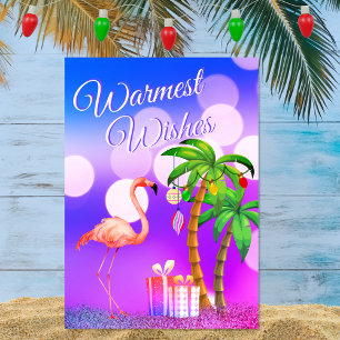 Warmste wensen Flamingo Tropical Beach Kerstmis Feestdagen Kaart