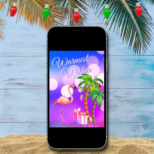 Warmste wensen Flamingo Tropical Beach Kerstmis Feestdagen Kaart
